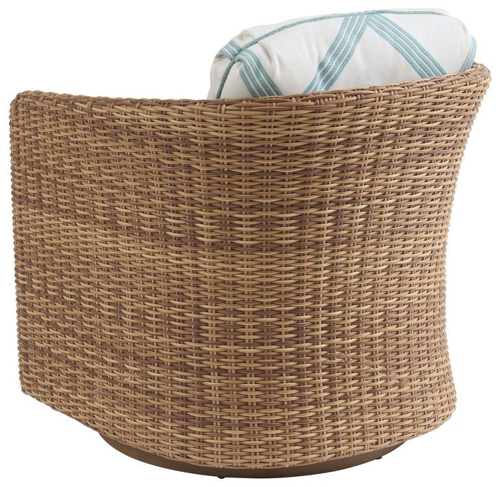 Palm Desert Poolside Blue and White Upholstered Outdoor Swivel Occasional Chair