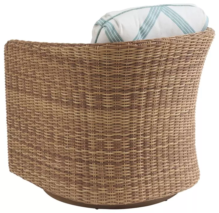 Palm Desert Poolside Blue and White Upholstered Outdoor Swivel Occasional Chair