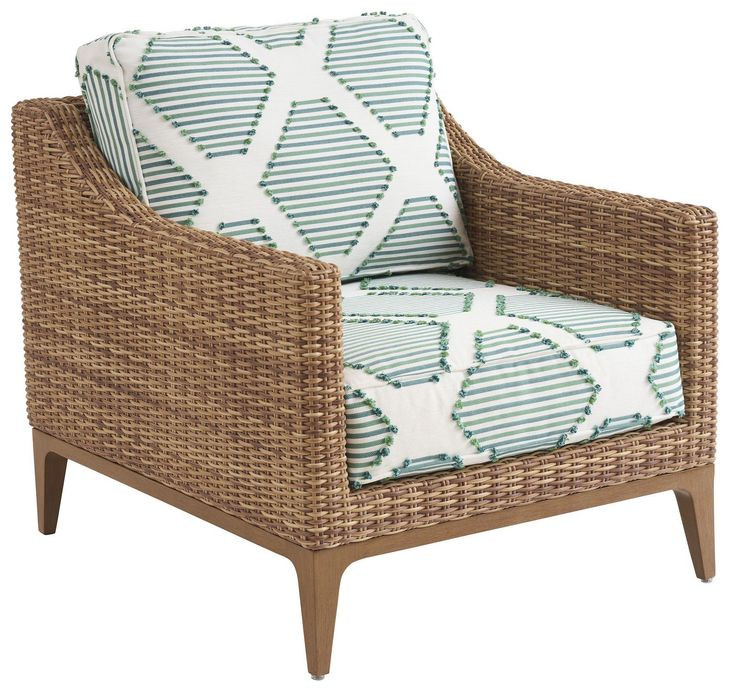 Palm Desert Poolside Green and White Upholstered Outdoor Lounge Chair