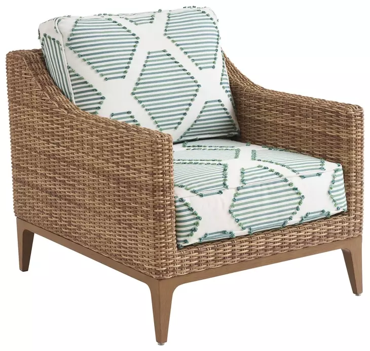 Palm Desert Poolside Green and White Upholstered Outdoor Lounge Chair