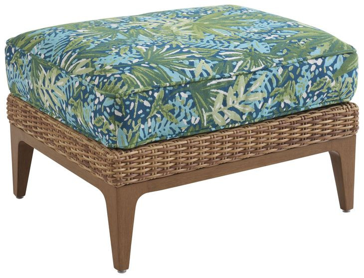 Palm Desert Poolside Blue Upholstered Rectangular Outdoor Ottoman