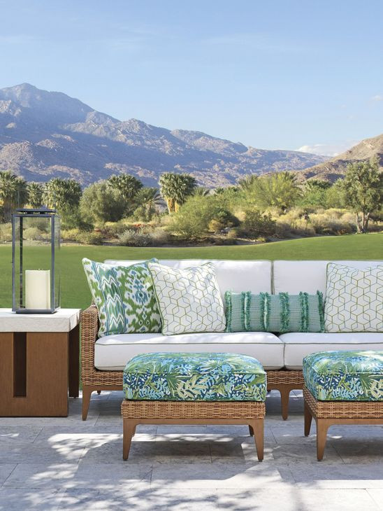 Palm Desert Poolside Blue Upholstered Rectangular Outdoor Ottoman