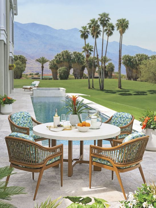 Palm Desert Poolside Blue Upholstered Outdoor Arm Chair