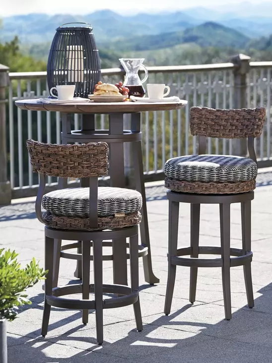 Kilimanjaro Black Upholstered Outdoor Swivel Bar Stool