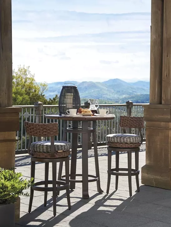 Kilimanjaro Black Upholstered Outdoor Swivel Bar Stool