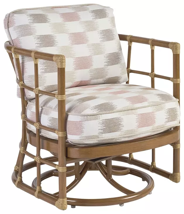 Sandpiper Bay Pink and White Upholstered Outdoor Swivel Chair