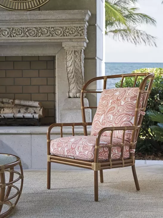 Sandpiper Bay Pink and White Upholstered Outdoor Wing Accent Chair