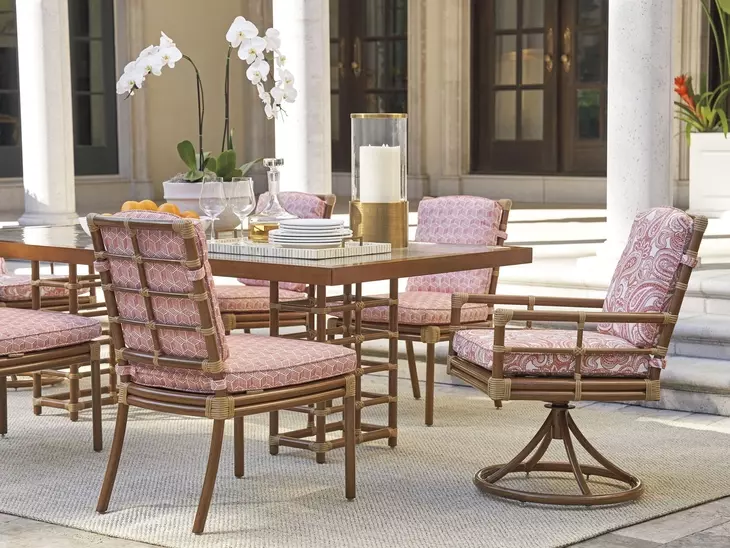 Sandpiper Bay Pinks and White Upholstered Outdoor Swivel Rocker Dining Chair