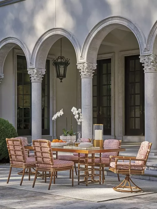 Sandpiper Bay Pinks and White Upholstered Outdoor Swivel Rocker Dining Chair