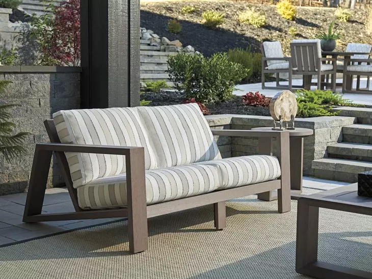 Mozambique Beige and Tan Outdoor 63" Loveseat