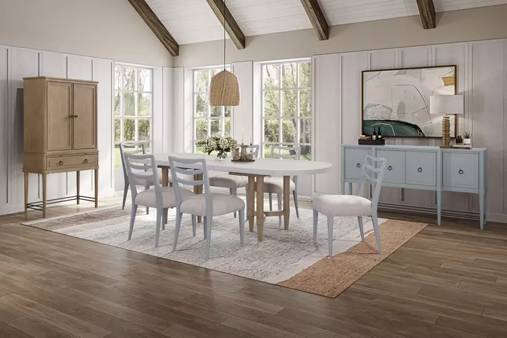 Wilmington Sand Pillar Trestle Extendable Dining Room Set