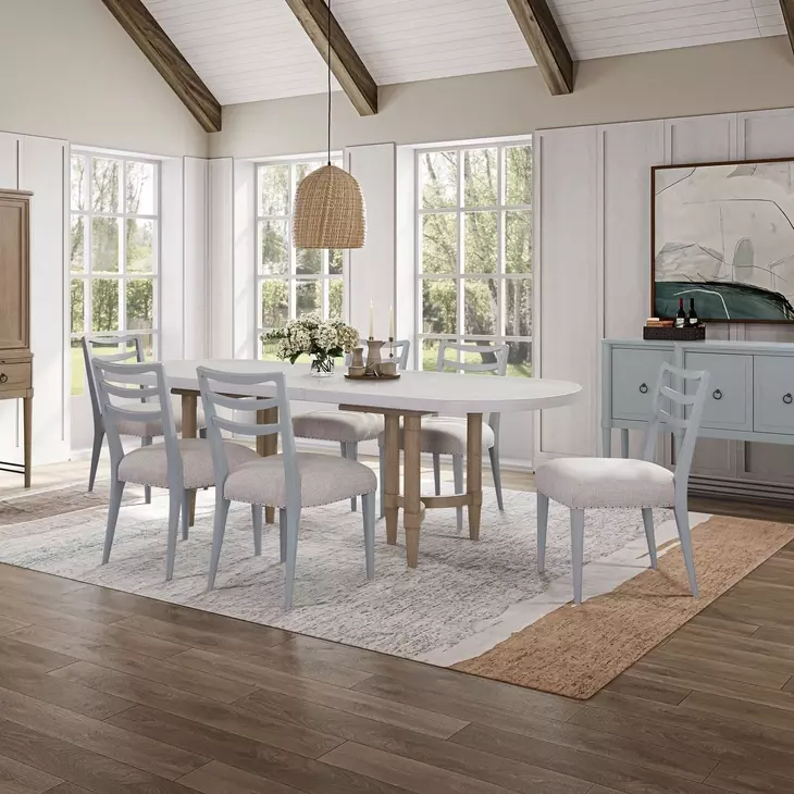 Wilmington Sand Pillar Trestle Extendable Dining Room Set