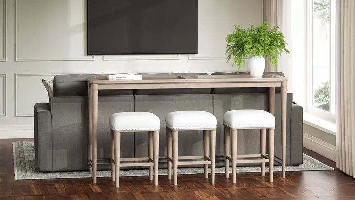 Wilmington Sand Frosted Glass Console Table with 3 Stools