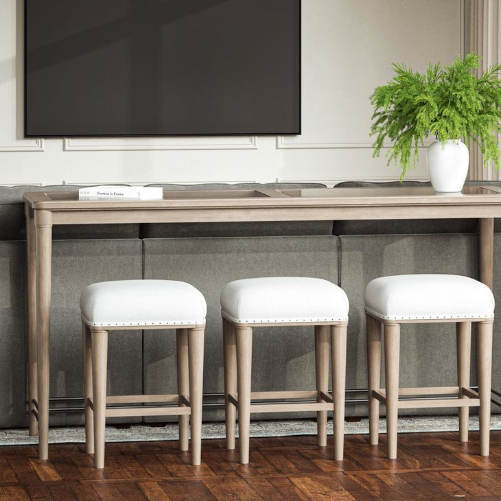 Wilmington Sand Frosted Glass Console Table with 3 Stools