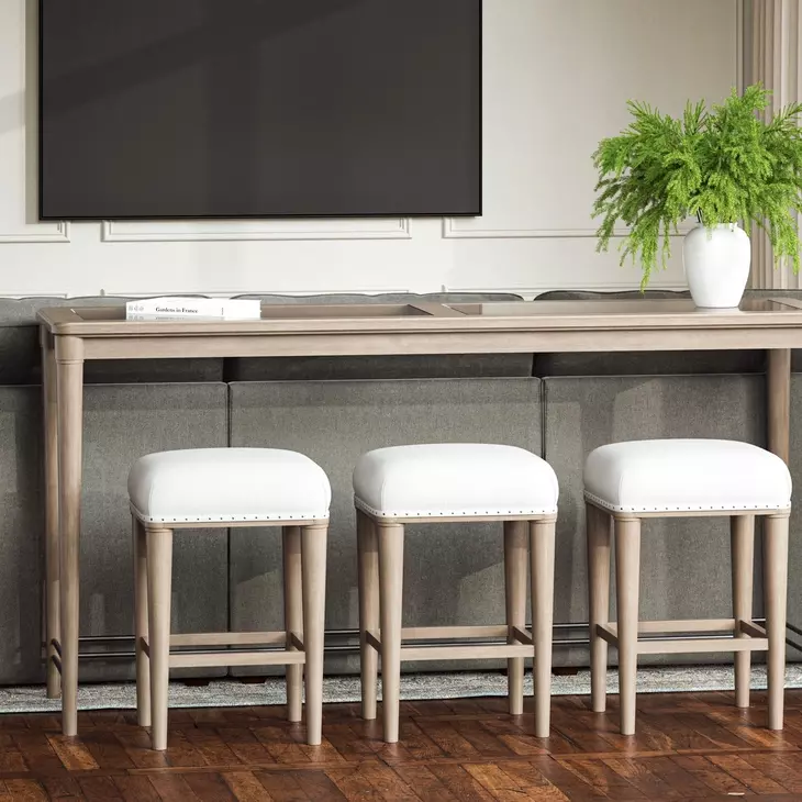 Wilmington Sand Frosted Glass Console Table with 3 Stools