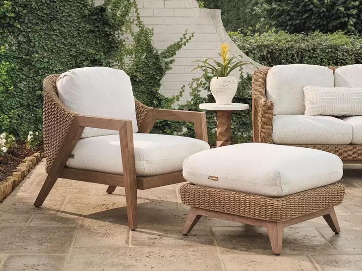 Isle of Palms Ivory Upholstered Square Outdoor Ottoman