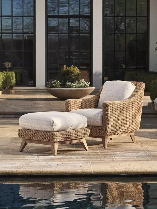 Isle of Palms Beige Upholstered Square Outdoor Ottoman