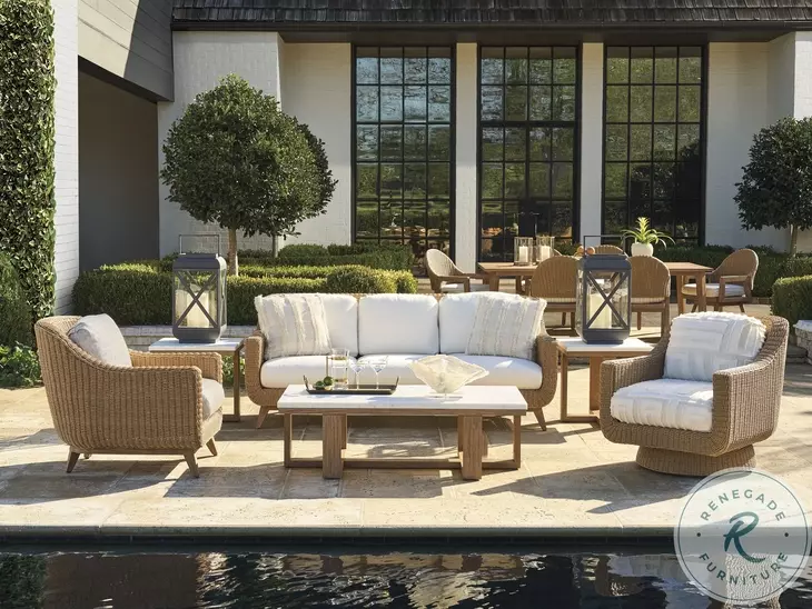 Isle of Palms Mocha and White Agate Stone Top Rectangular Outdoor Occasional Table Set