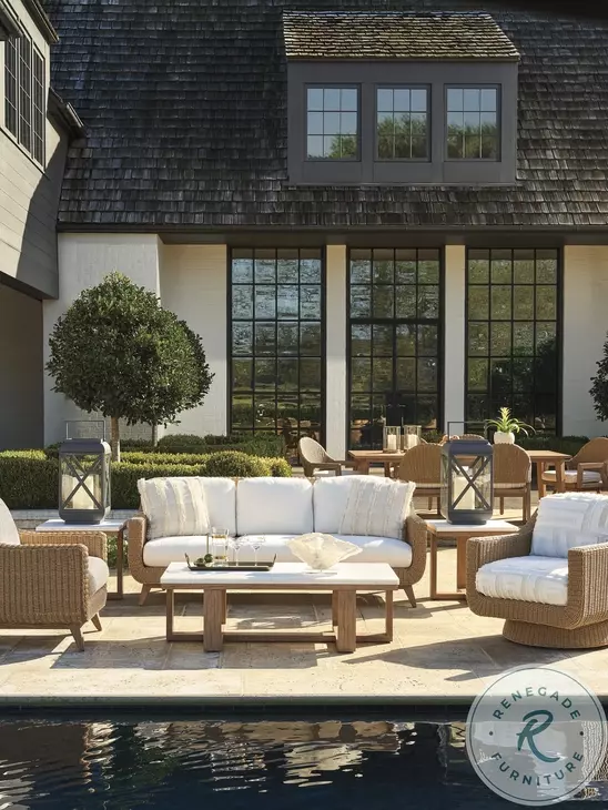 Isle of Palms Mocha and White Agate Stone Top Rectangular Outdoor Cocktail Table