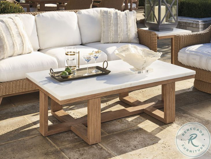 Isle of Palms Mocha and White Agate Stone Top Rectangular Outdoor Cocktail Table