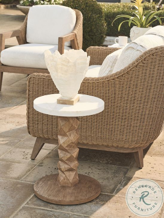 Isle of Palms Mocha and White Agate Stone Top Outdoor Accent Table