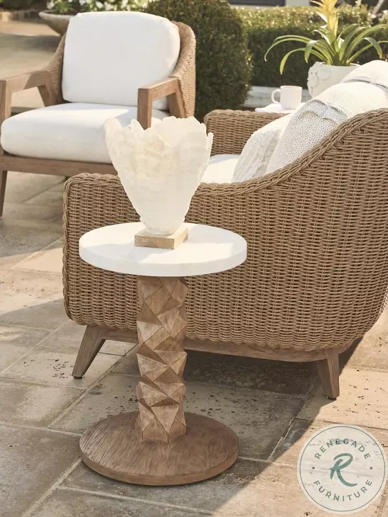 Isle of Palms Mocha and White Agate Stone Top Outdoor Accent Table