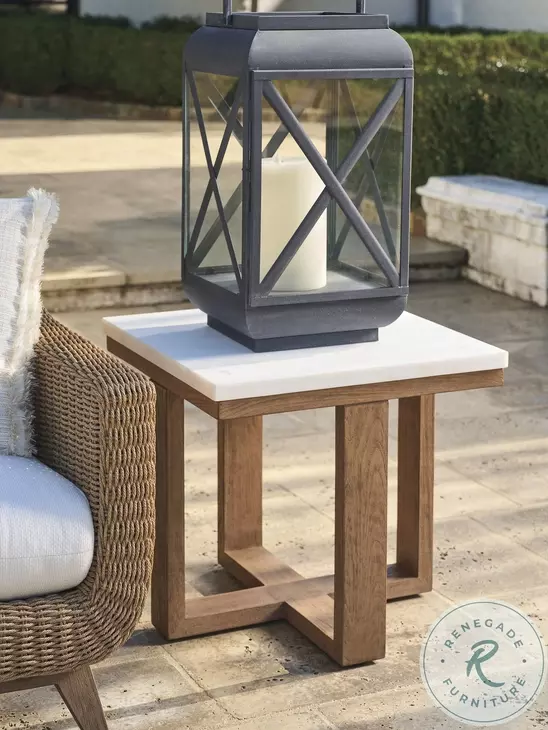 Isle of Palms Mocha and White Agate Stone Top Square Outdoor End Table