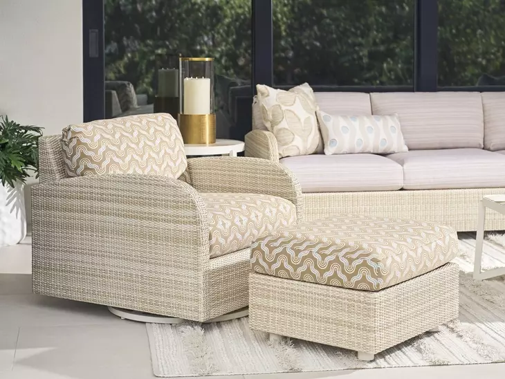 Sand Dune Brown and Beige Upholstered Outdoor Rectangular Ottoman