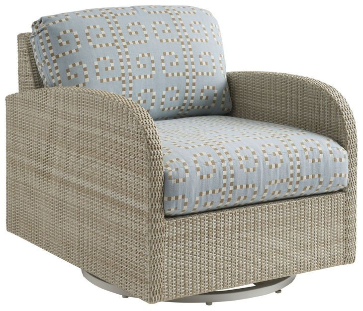 Sand Dune Blue and Brown Upholstered Outdoor Swivel Lounge Chair