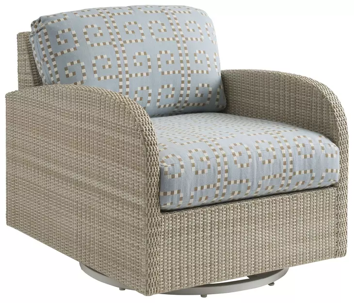 Sand Dune Blue and Brown Upholstered Outdoor Swivel Lounge Chair