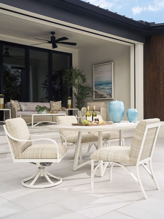 Sand Dune Cream Outdoor 88" Rectangular Stone Top Dining Table