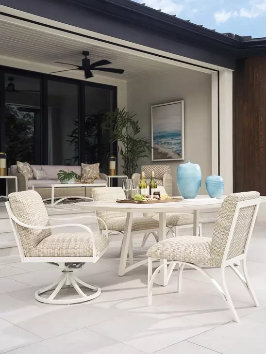 Sand Dune Cream Outdoor 88" Rectangular Stone Top Dining Table