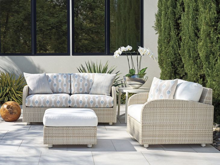 Sand Dune Cream and Blue Outdoor 60" Loveseat