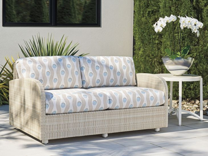 Sand Dune Cream and Blue Outdoor 60" Loveseat