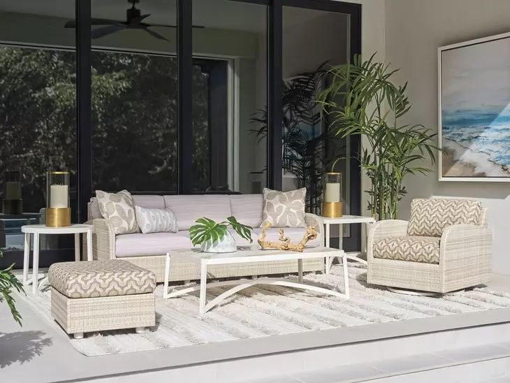 Sand Dune Cream Outdoor Rectangular Stone Top Occassional Table Set