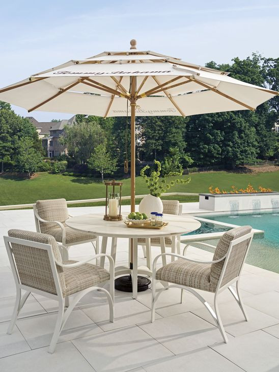 Sand Dune Cream Outdoor Round Stone Top Dining Room Set