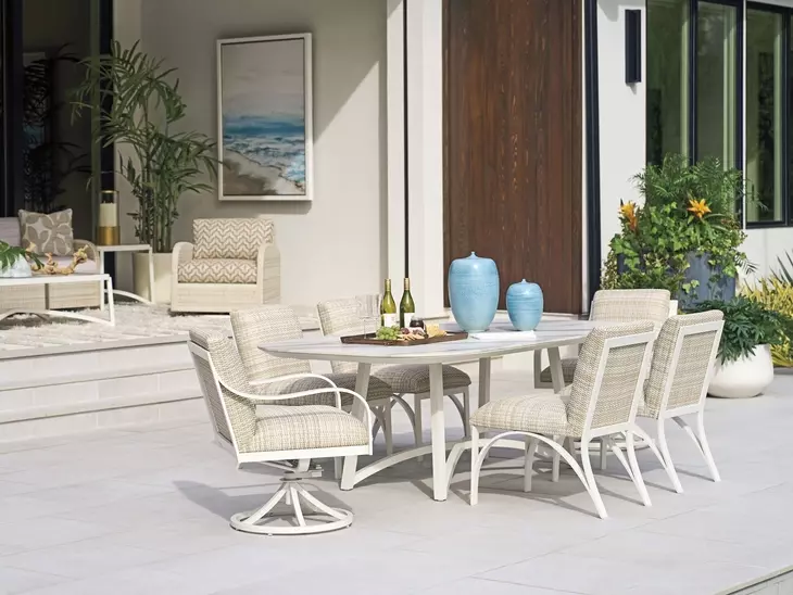 Sand Dune Cream Outdoor Rectangular Stone Top Dining Room Set