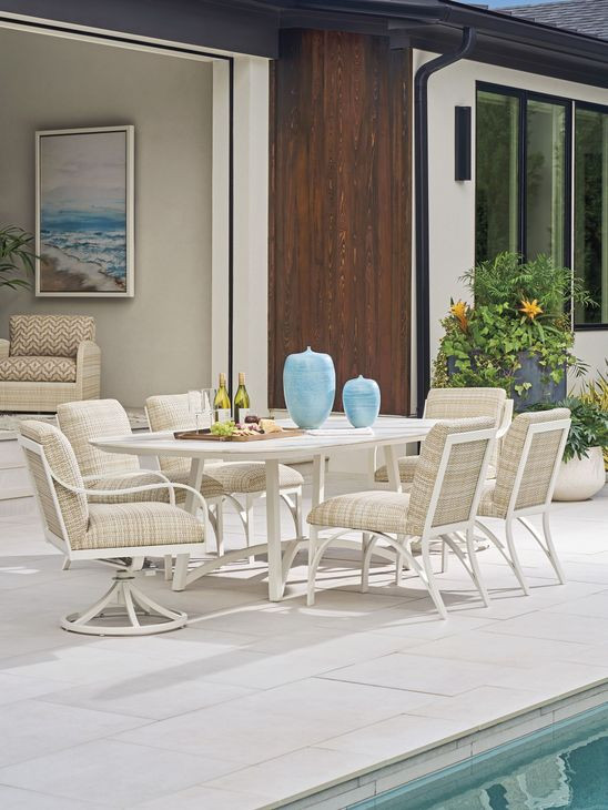 Sand Dune Cream Outdoor 88" Rectangular Stone Top Dining Table