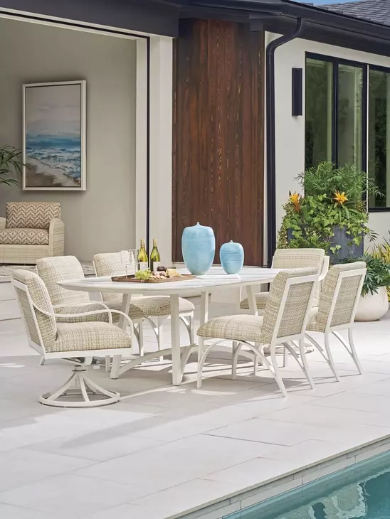 Sand Dune Cream Outdoor 88" Rectangular Stone Top Dining Table