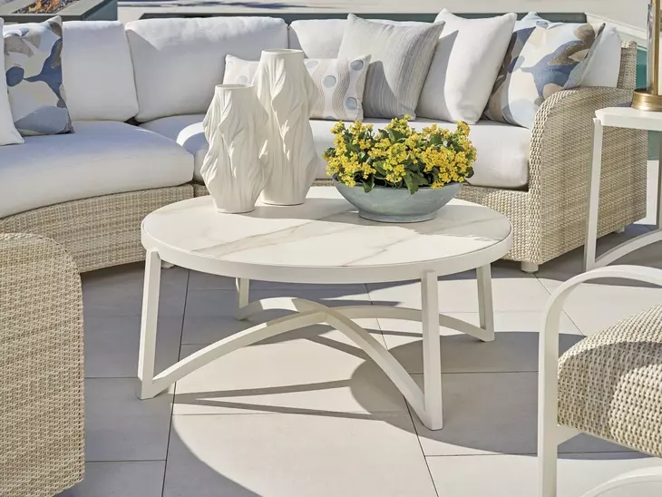 Sand Dune Cream Outdoor Round Stone Top Occassional Table Set