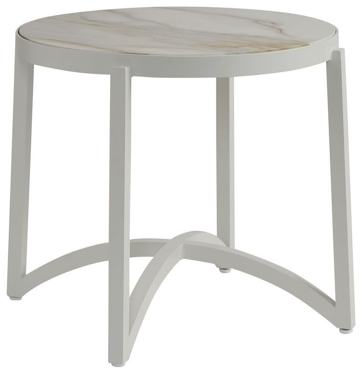 Sand Dune Cream Outdoor Round Stone Top End Table
