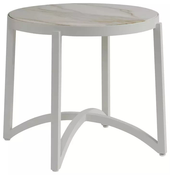 Sand Dune Cream Outdoor Round Stone Top End Table