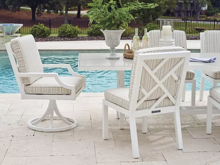 Island Classic Beige and Brown Upholstered Outdoor Side Chair