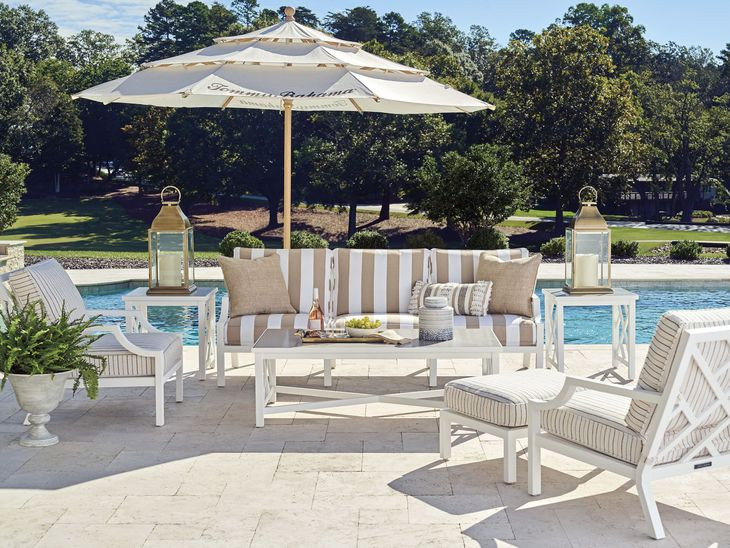 Island Classic Cream and Gray Outdoor Square Quartz Top End Table