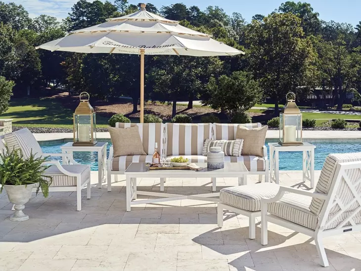 Island Classic Cream and Brown Upholstered Outdoor Rectangular Ottoman