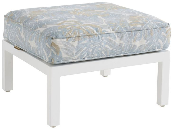 Island Classic Cream and Blue Upholstered Outdoor Rectangular Ottoman