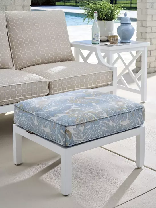 Island Classic Cream and Blue Upholstered Outdoor Rectangular Ottoman