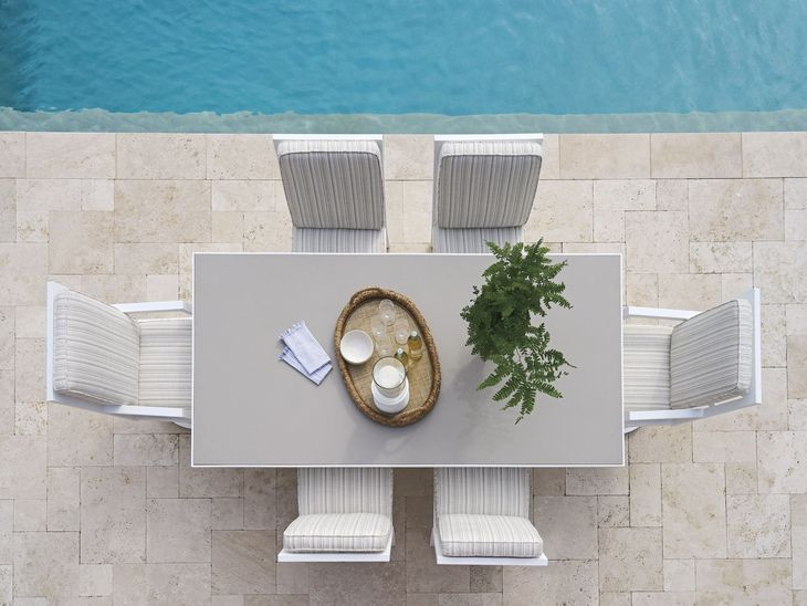 Island Classic Cream and Gray Outdoor Rectangular Quartz Top Dining Room Set