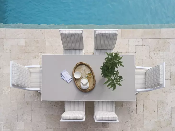 Island Classic Cream and Gray Outdoor Rectangular Quartz Top Dining Room Set