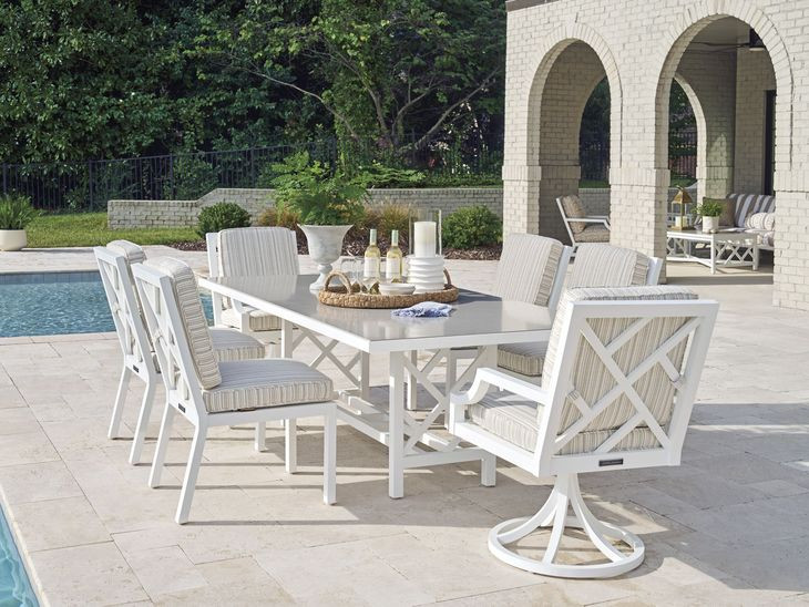 Island Classic Cream and Gray Outdoor Rectangular Quartz Top Dining Room Set